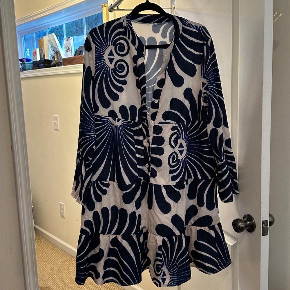 Navy and White Patterned Dress